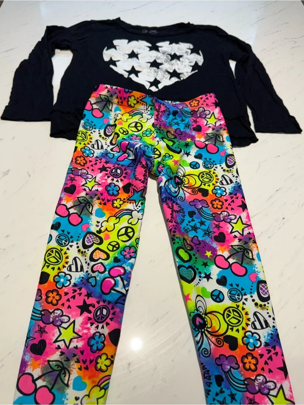 Girls' Neon Rainbow Graphic Leggings - Bright Multicolor